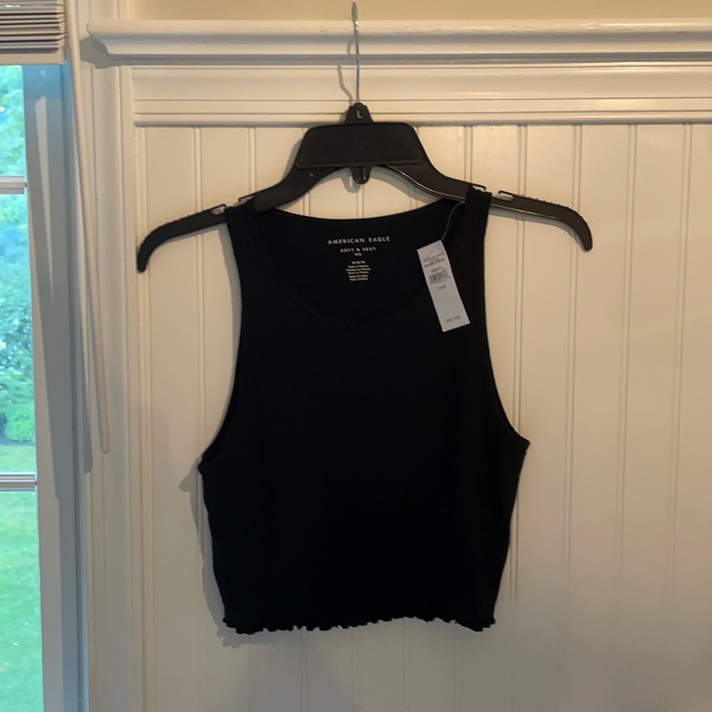 AE, Black Ripped High Neck Crop Top